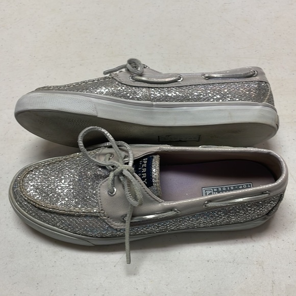 🎉HP🎉Sperry Top-Sider Silver Glitter Loafers/ Boat Shoes - Picture 5 of 10